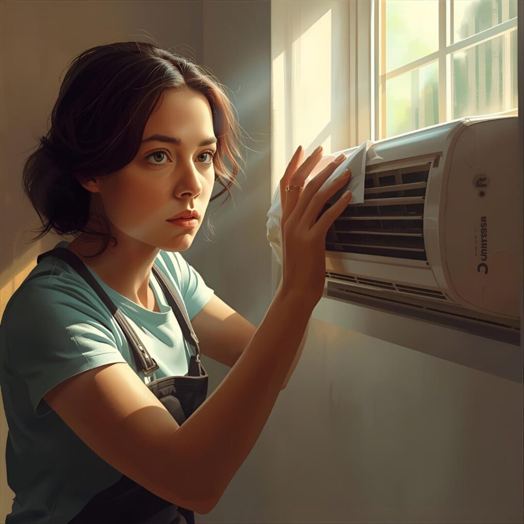 エアコンフィルター清掃中の画像