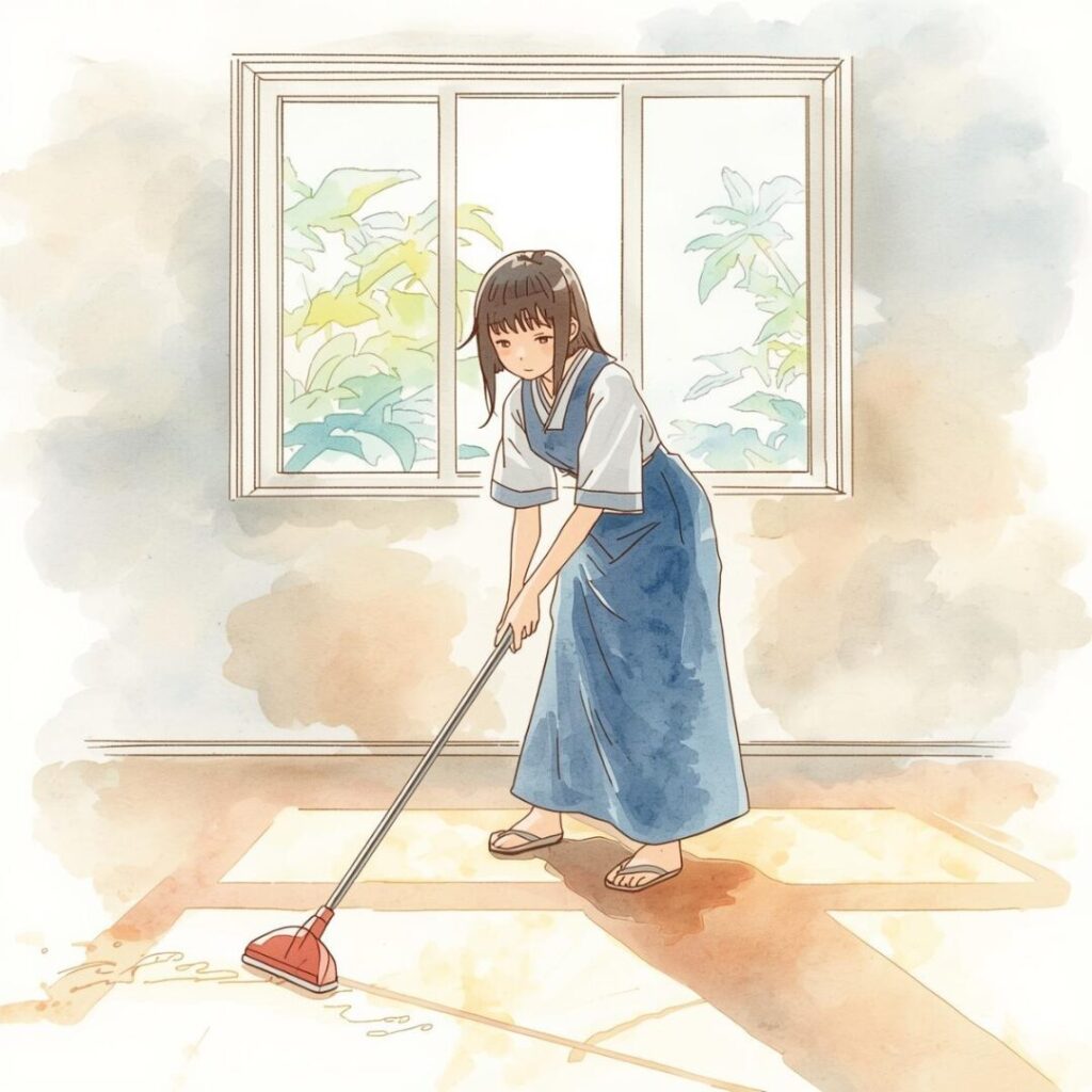 床掃除中の女性の画像