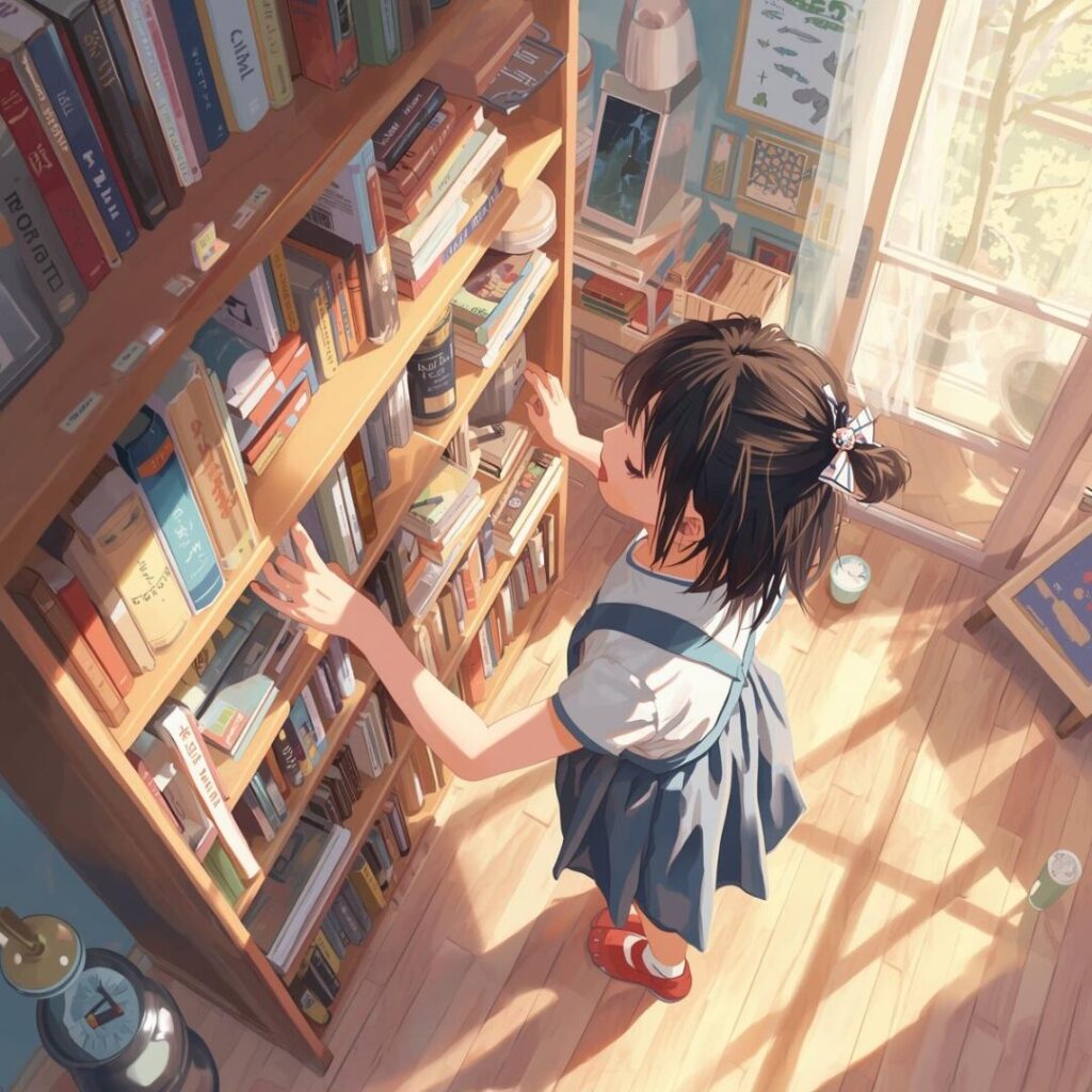 本棚清掃の方法を学んだ女性画像