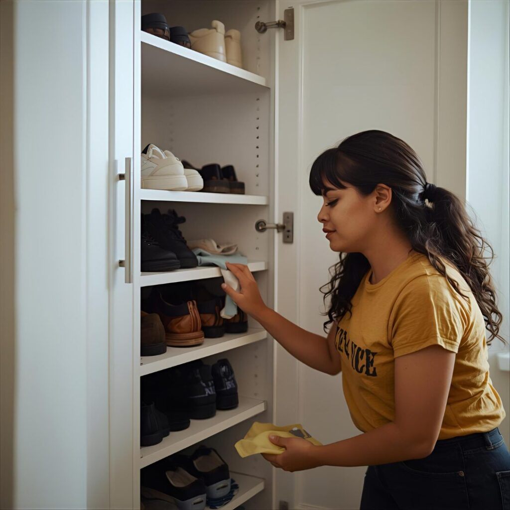 下駄箱掃除中の画像