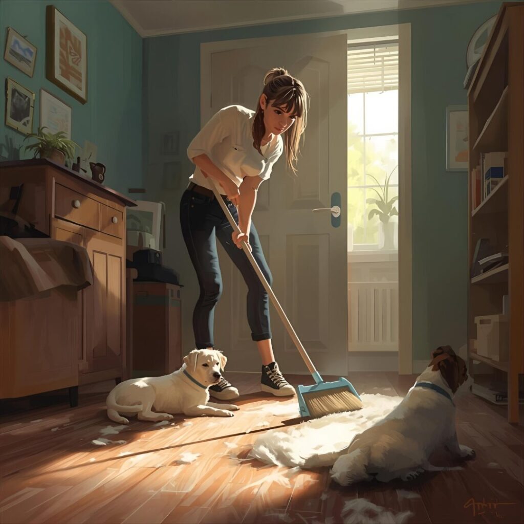 マットレス掃除中の女性画像