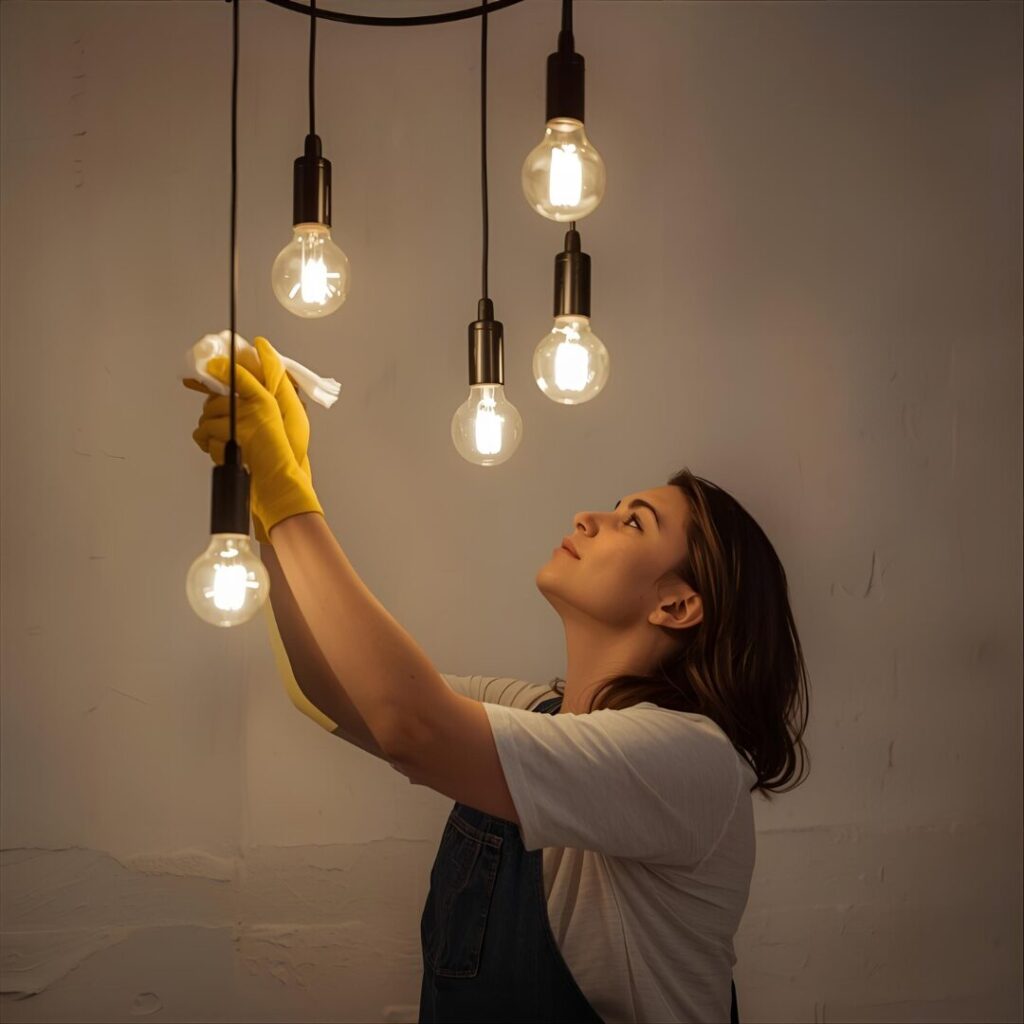照明器具掃除中の画像