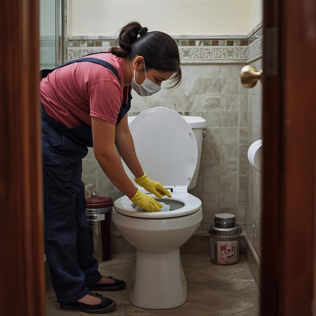 時短トイレ掃除中の女性画像