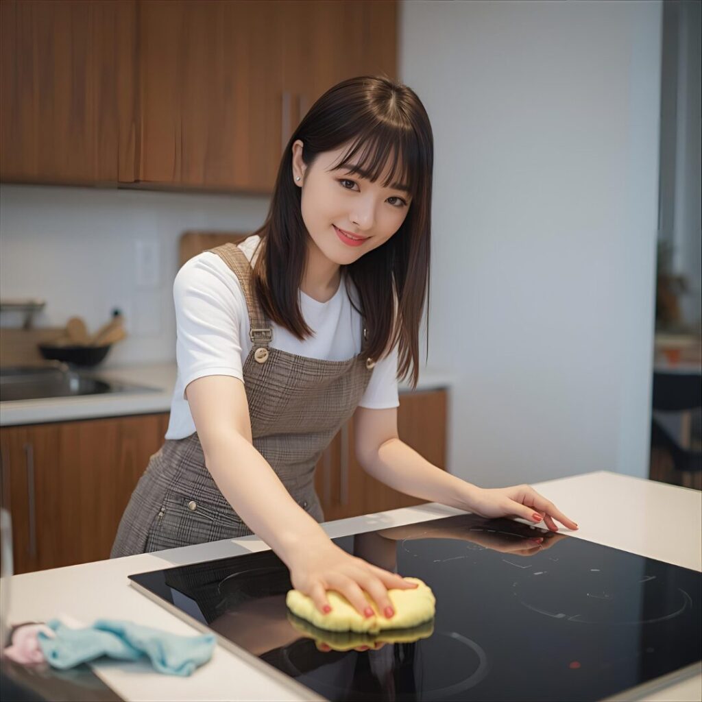 IHコンロ掃除中の女性画像