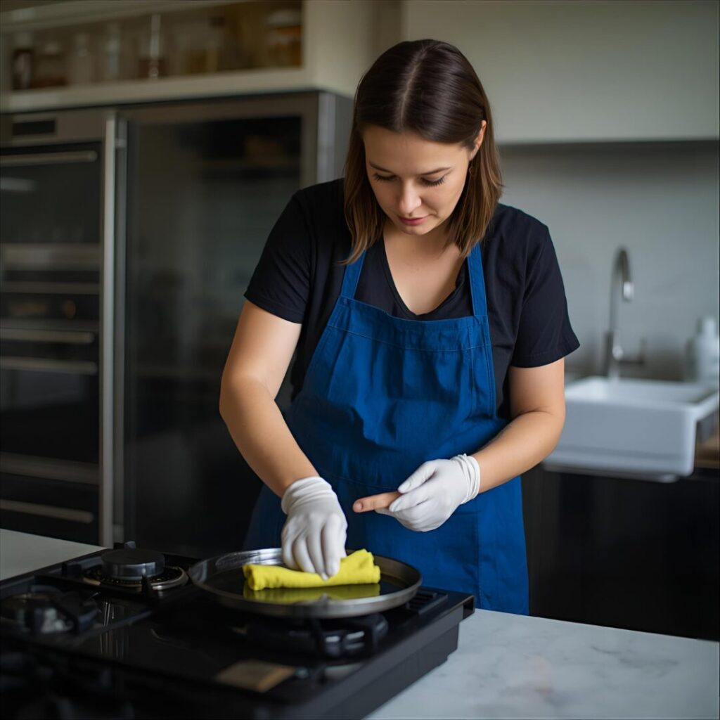 ホットプレート掃除中の女性画像