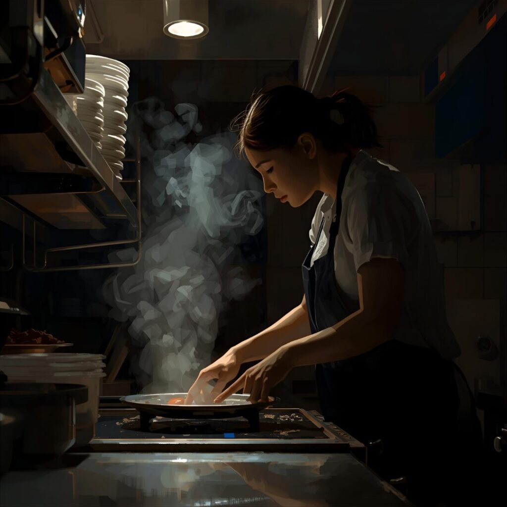 ホットプレート掃除中の女性画像