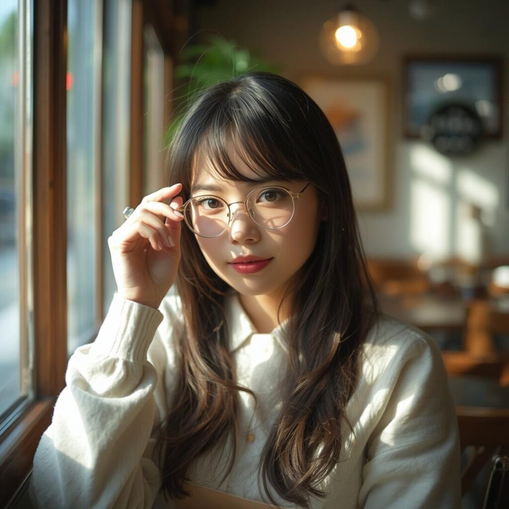 メガネ掃除後の女性画像