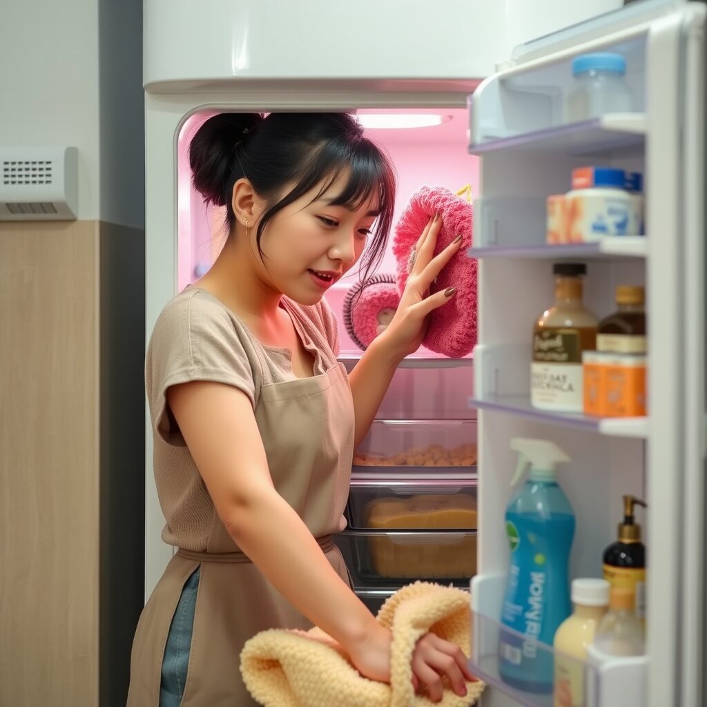 冷蔵庫下の掃除中の画像