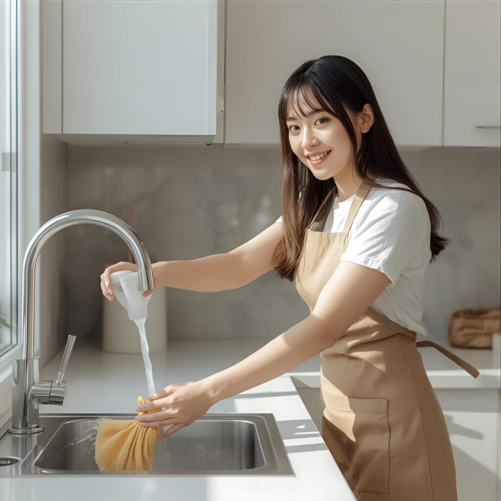 蛇口掃除中の女性画像