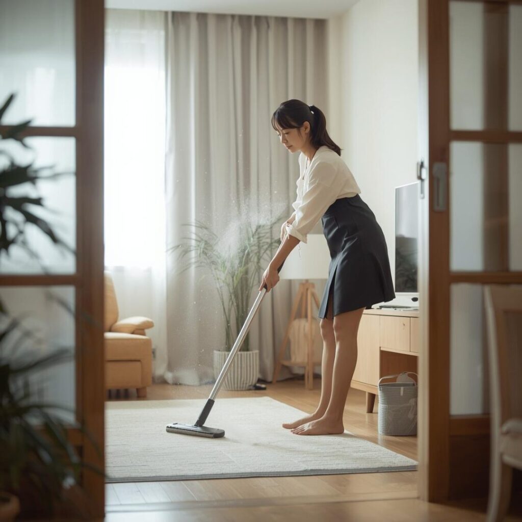 家庭の掃除の正しい順番を理解した女性