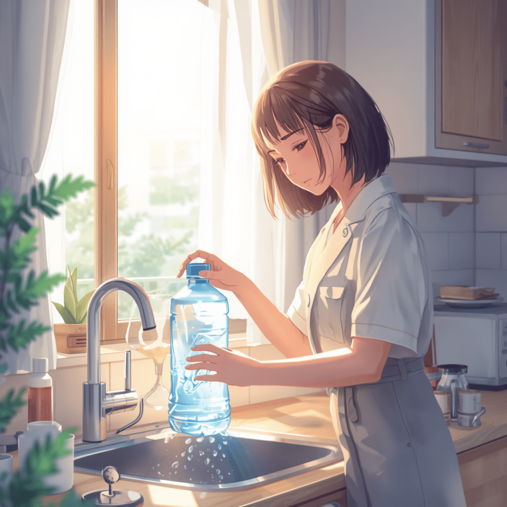 水筒掃除をしている女性画像