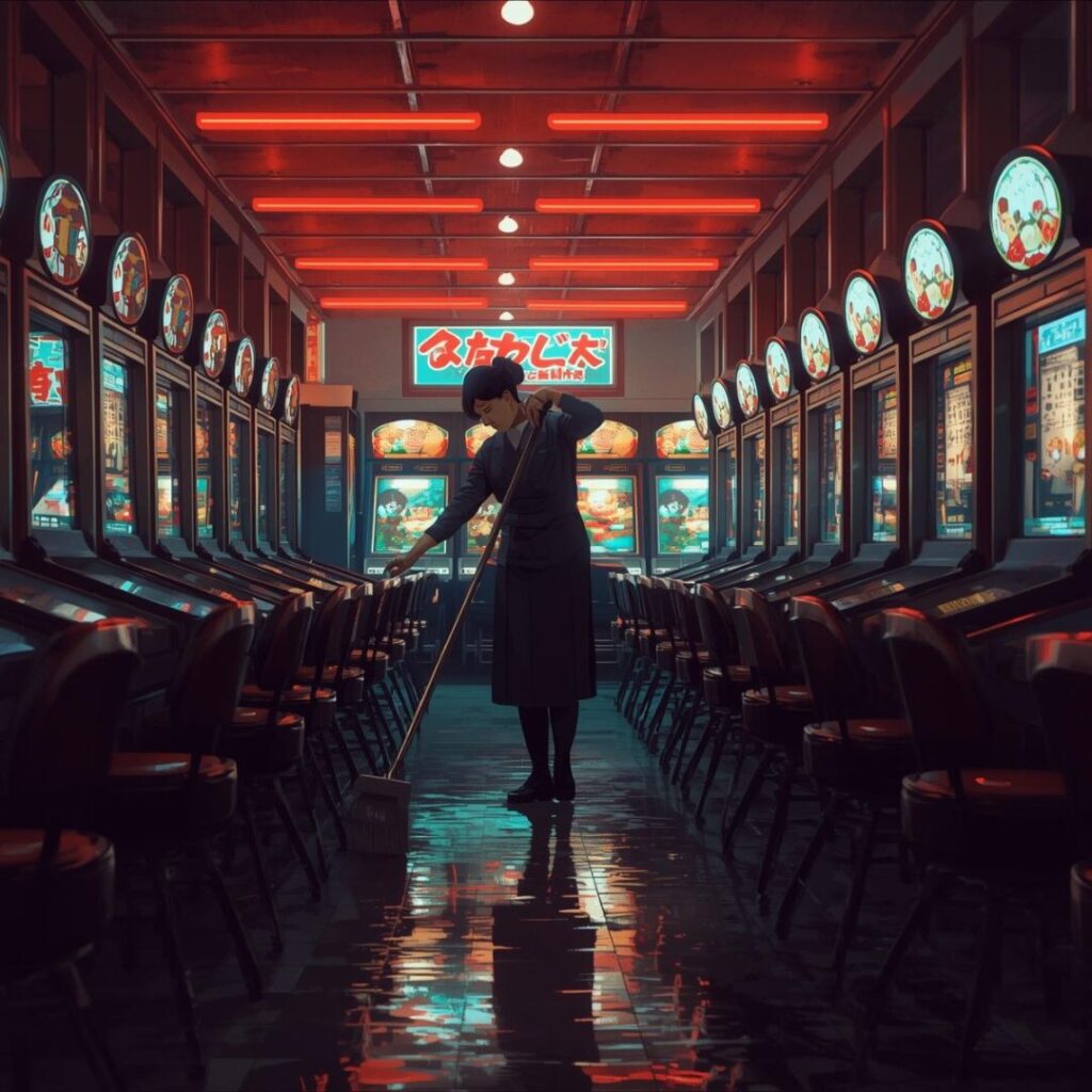 パチンコ店清掃をしている画像