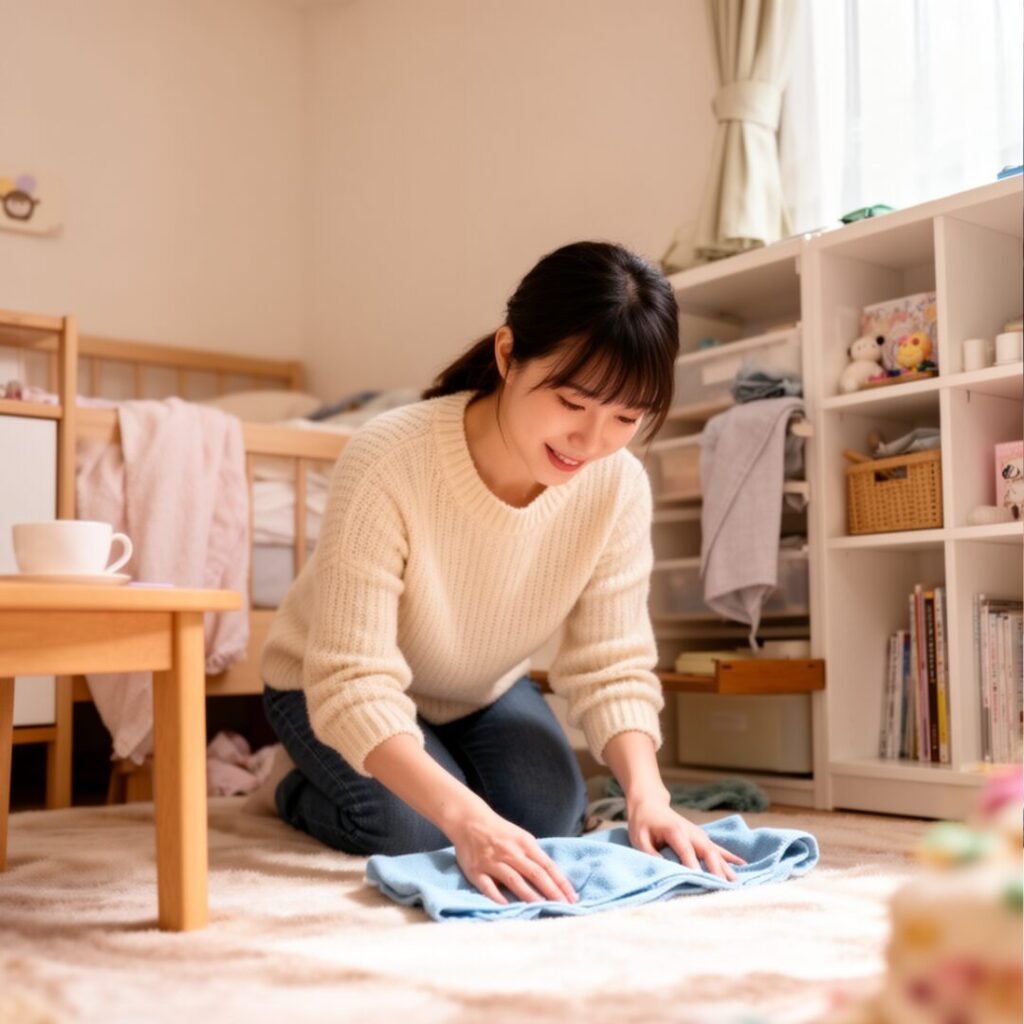 急な来客時の時短掃除をしている女性