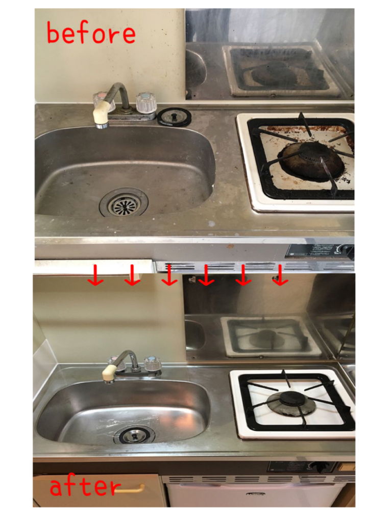 油汚れ掃除後のビフォーアフター比較画像