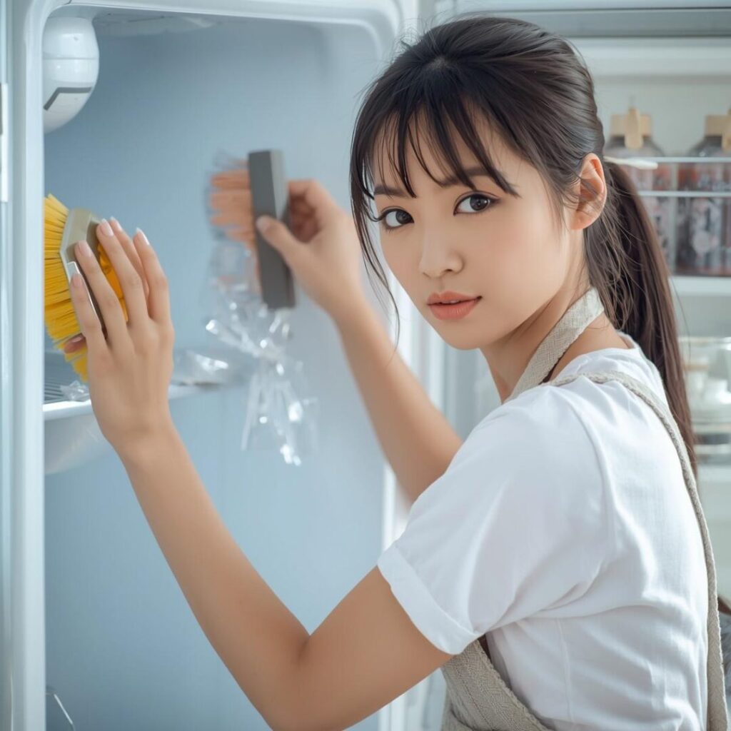 サビ落とし掃除をしている女性画像