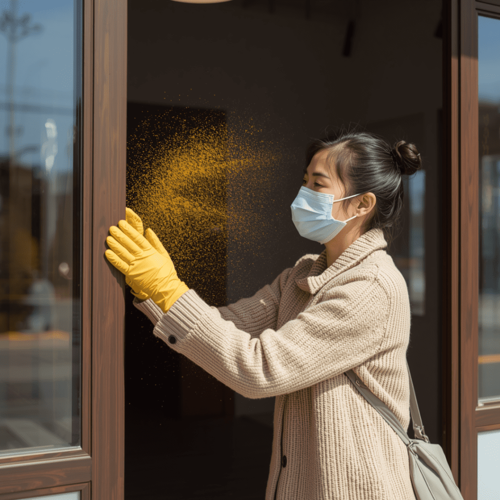 玄関の花粉掃除の画像