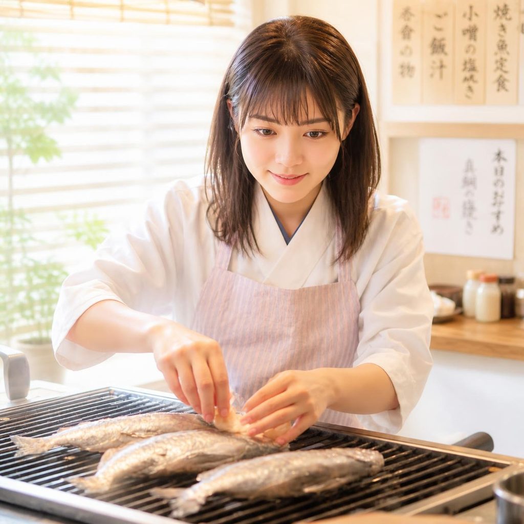 魚焼きグリル掃除をしている女性画像2