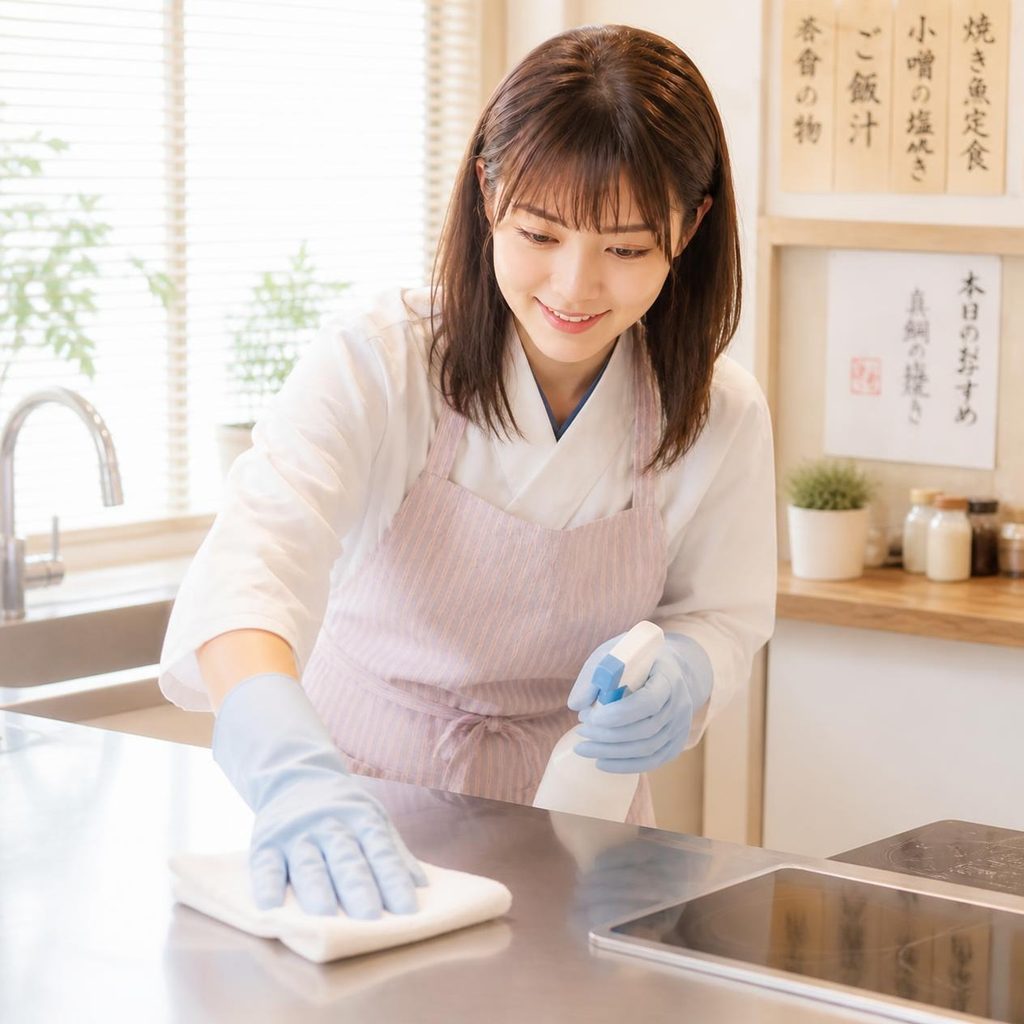魚焼きグリル掃除をしている女性画像